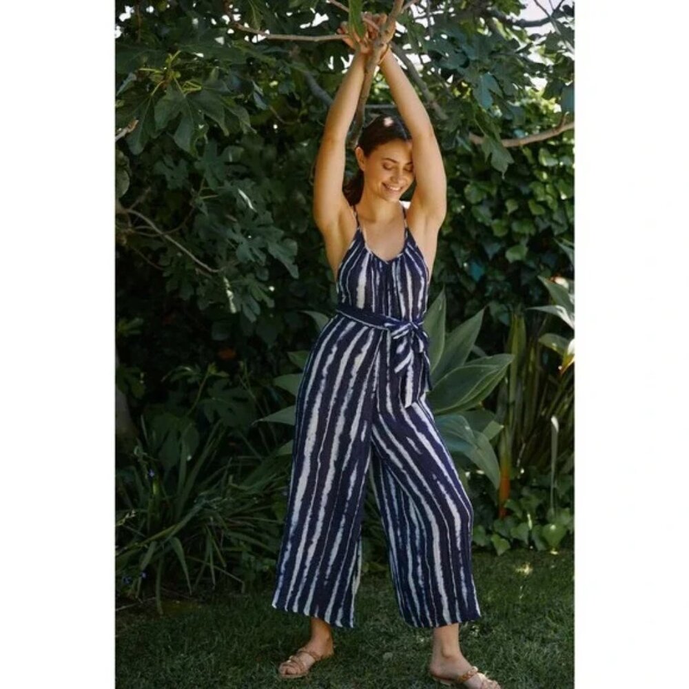 061 Anthropologie The Mason Tie-Front Jumpsuit NWT in Navy Size Small